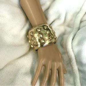 Vintage 90s Wide Bangle Bracelet Spiked Embossed Hammered India Boho RARE EUC 8”